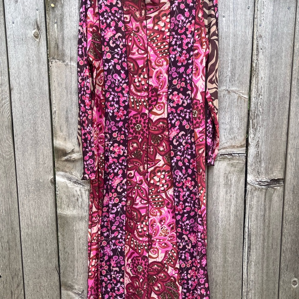 Johnny Was Pink & Burgundy   With Fun Mix Of Patterns Floral Maxi Dress